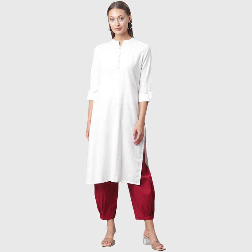 Divena women's White Solid Pure Cotton Straight Kurta DK0567 | M