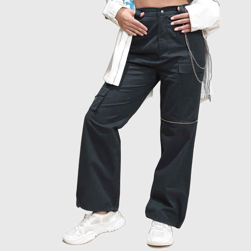 Tokyo Talkies Women's Solid Regular Fit Casual Trouser | Black - M