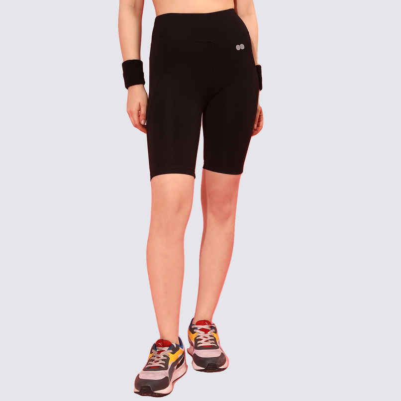 Clovia Snug Fit High-Rise Active Shorts | Black | XXL