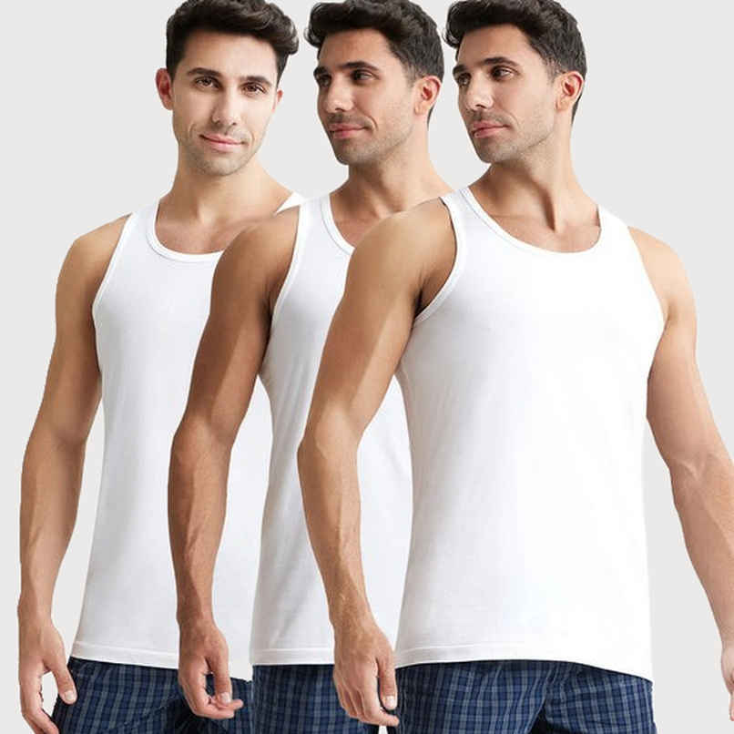 Jockey 8820 Men's Super Combed Cotton Round Neck Vest|Extended Length|Easy Tuck|PO3 | White-XXL