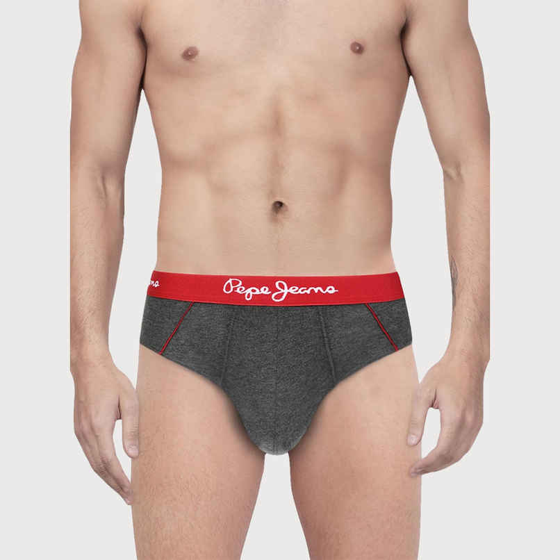 Pepe Jeans Mens Charcoal Melange 100% Cotton Solid Brief - Pack of 2 (L) Comfort Fit, Soft Fabric