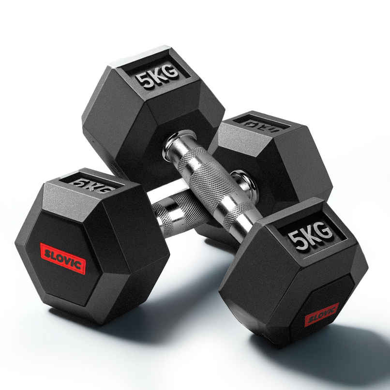Slovic 5kg Hexa Dumbbell Set (5kg x 2) for Home Gym & Weight Training - Anti Skid Rubber