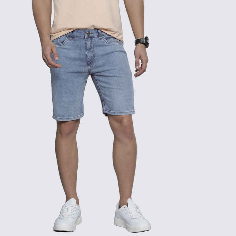 The Indian Garage Co Men | Slim Fit Solid Casual Denim Shorts | Light Blue | 28