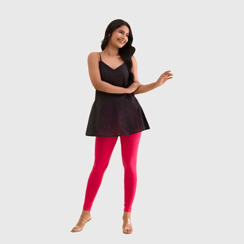 Go Colors Women's Solid Mid Rise Ankle Length Leggings | Young Fuchsia - M