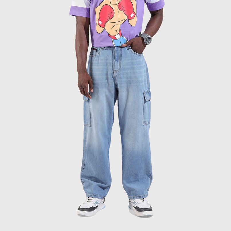 The Indian Garage Co Men's Baggy Fit Solid Street Jeans | G-171 | Blue - 32