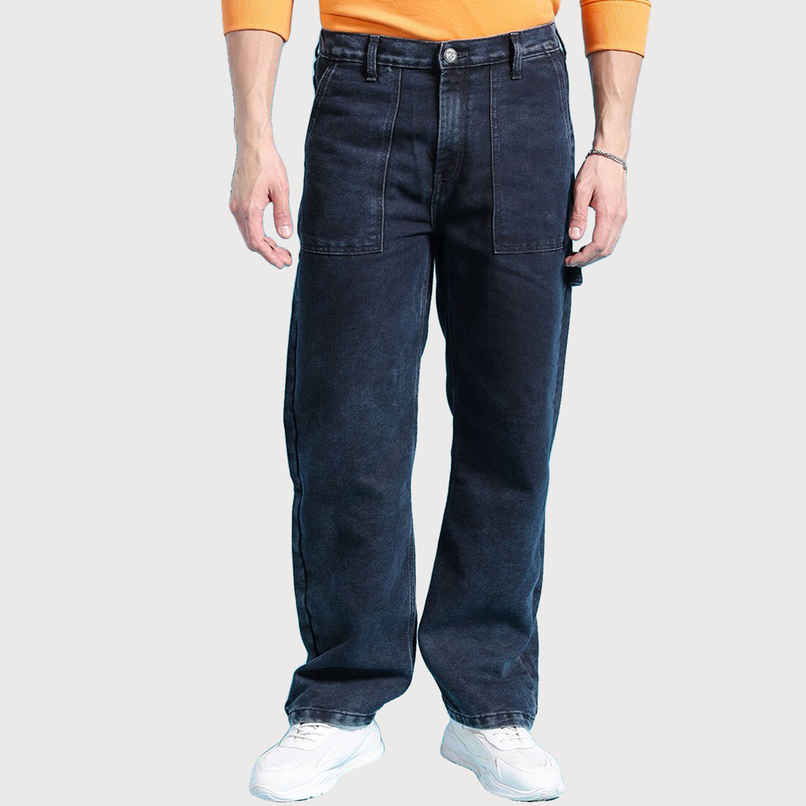 The Indian Garage Co Men's G371 Baggy Fit Solid Street Jeans | Dark Blue | 34