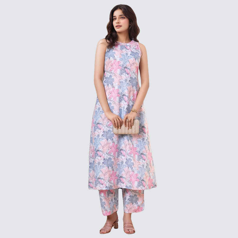 GoSriKi Women's Viscose Rayon Straight Printed Kurta with Pant | SBL | Grey - M