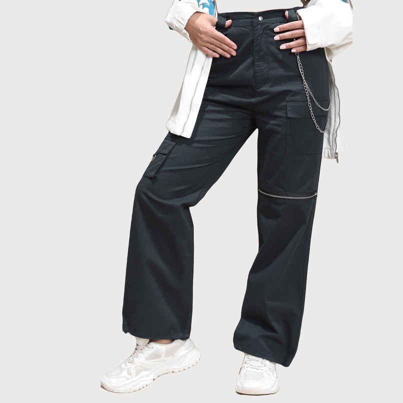 Tokyo Talkies Women's Solid Regular Fit Casual Trouser | Black - L