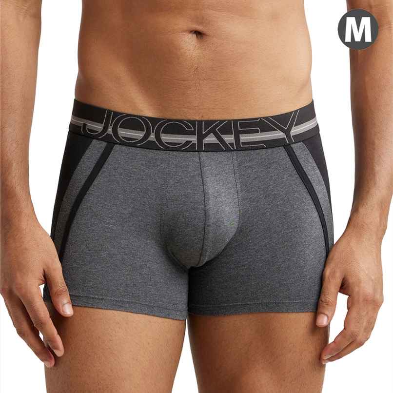 Jockey US21 Men's Super Combed Cotton Elastane Stretch Underwear Solid Trunk|Ultrasoft Waistband | Grey-M Jockey US21 Men's Super Combed Cotton Elastane Stretch Underwear Solid Trunk|Ultrasoft Waistband | Grey-M