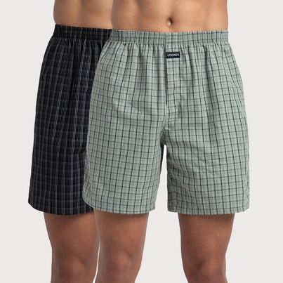 Jockey 1223 Men's Super Combed Mercerized Cotton Woven Checks Underwear Boxer | SidePocket | Black/Slate - XL