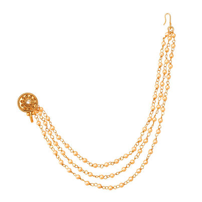 Aadita Traditional Long Chain Nose Pin- Gold Plated Nath with Kundan & Pearl for Bridal Wear