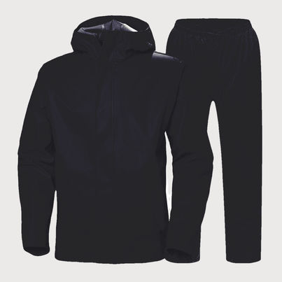 INFISPACE Adult Unisex Polyester Raincoat Suit with Adjustable Cap & Pockets Black Color XL