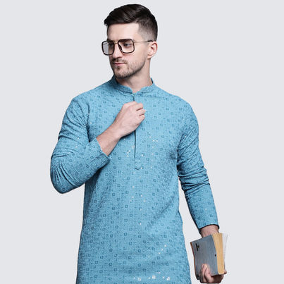 Jompers Men's Kurta | Ko 5006 | Blue - M Jompers Men's Kurta | Ko 5006 | Blue - M