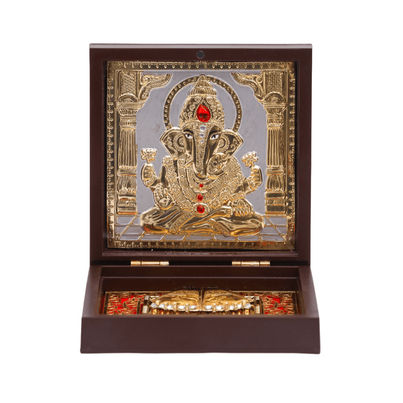 House of Wemy Golden Lord Ganesha - Charan Paduka Brown Box | Medium