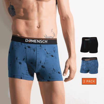 DaMENSCH Men's Premium Cotton Trunks | Black and Navy - L