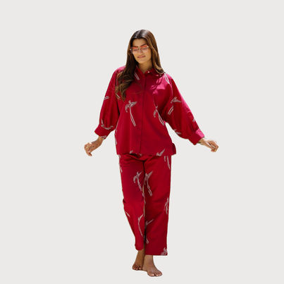 Sanskrutihomes Conversational Printed Pure Cotton Night Suit | Red - M Sanskrutihomes Conversational Printed Pure Cotton Night Suit | Red - M