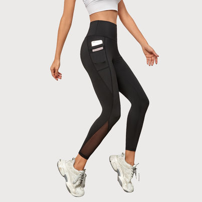 Blinkin Women's Gym Pants & Tights - Black | Stretchable | With Mesh Insert & Side Pockets | L