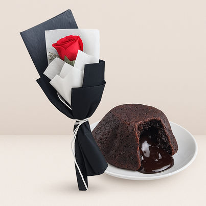 Fnp Single Rose Bouquet & Choco Lava Cake Combo