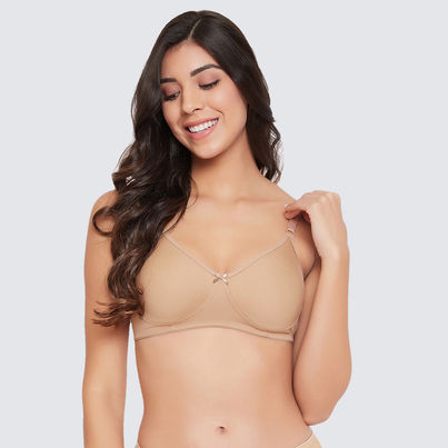 Clovia Women Non-Padded Non-Wired Full Cup T-Shirt Bra - Beige, Light Pink | 34B Clovia Women Non-Padded Non-Wired Full Cup T-Shirt Bra - Beige, Light Pink | 34B