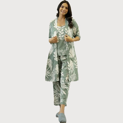 Sanskrutihomes Women's Printed Cotton Night Suit | Green - L Sanskrutihomes Women's Printed Cotton Night Suit | Green - L