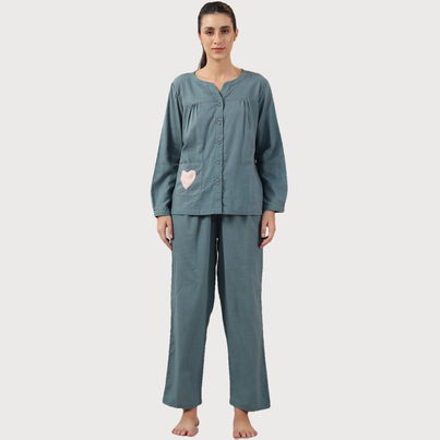Sanskrutihomes Teal Pure Cotton Night Suit | Teal - L Sanskrutihomes Teal Pure Cotton Night Suit | Teal - L