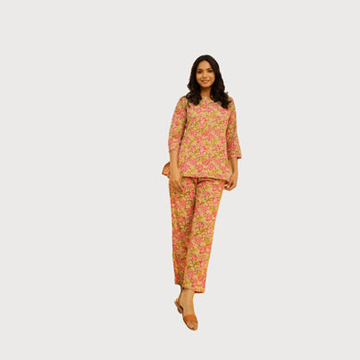 Sanskrutihomes Women Printed Pure Cotton Night Suit | Beige | L Sanskrutihomes Women Printed Pure Cotton Night Suit | Beige | L