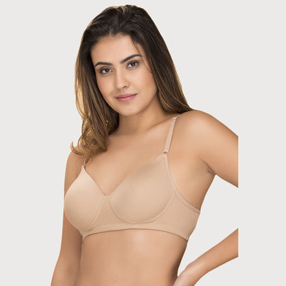 Clovia Women Padded Non-Wired Full Coverage T-Shirt Bra - Cotton Rich | Beige | 38C Clovia Women Padded Non-Wired Full Coverage T-Shirt Bra - Cotton Rich | Beige | 38C