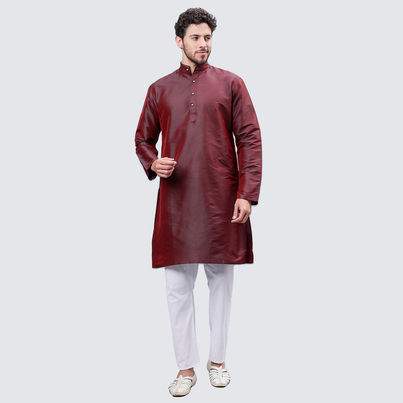 Mad Over Print Men's Silk Blended Kurta | Maroon - S Mad Over Print Men's Silk Blended Kurta | Maroon - S