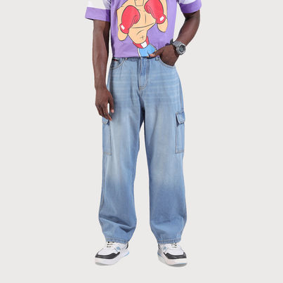 The Indian Garage Co Men's Baggy Fit Solid Street Jeans | G-171 | Blue - 32 The Indian Garage Co Men's Baggy Fit Solid Street Jeans | G-171 | Blue - 32