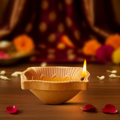 Large Square Mitti Diya - Handcrafted Traditional Clay Oil Lamp | 1 Pcs | Cycle