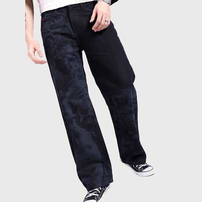 The Indian Garage Co Men's Baggy Fit Photo Print Casual Jeans | Dark Blue | 32 The Indian Garage Co Men's Baggy Fit Photo Print Casual Jeans | Dark Blue | 32