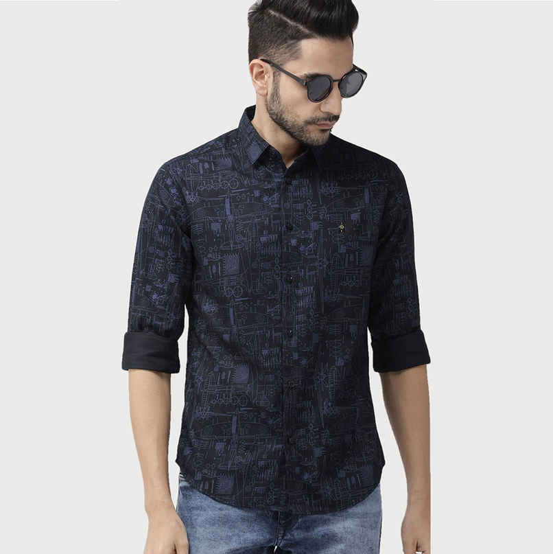 The Indian Garage Co Men's Slim Fit Abstract Print Casual Shirt | Black - 2XL