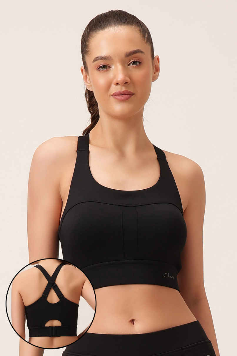 Clovia Women's Padded High-Impact Sports Bra | Black - 2XL