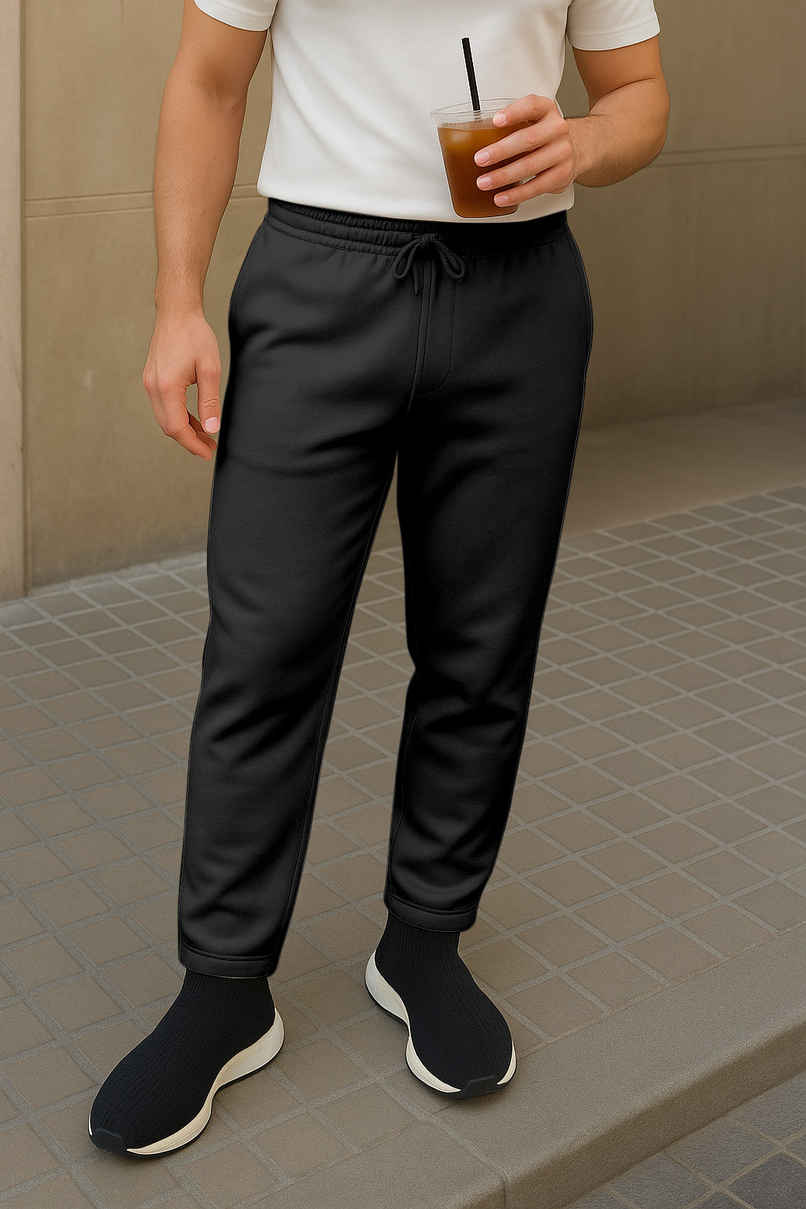 FTX Men's Solid Regular Fit Fleece Fabric Track Pant | Black - M