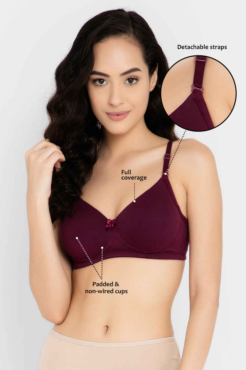 Clovia Women's Padded Non-Wired Full Cup Multiway T-shirt Bra | Wine - 36 B
