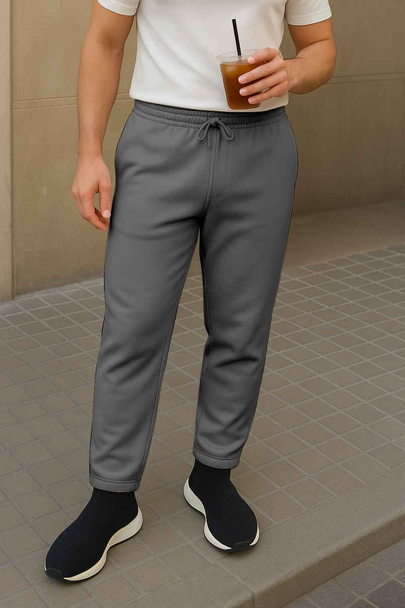 FTX Men's Solid Regular Fit Fleece Fabric Track Pant | Dark Grey - L