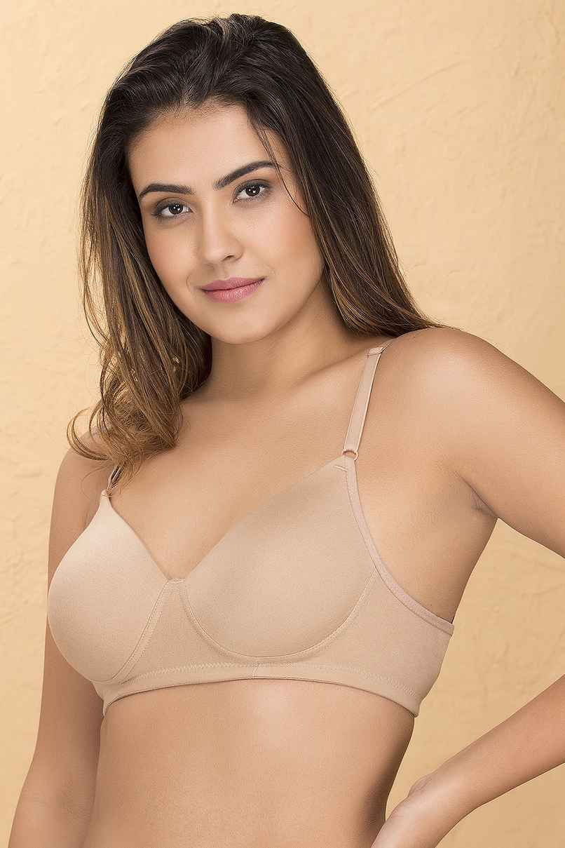 Clovia Padded Non-Wired Full Coverage T-Shirt Bra - Cotton Rich | Beige | 36C Clovia Padded Non-Wired Full Coverage T-Shirt Bra - Cotton Rich | Beige | 36C