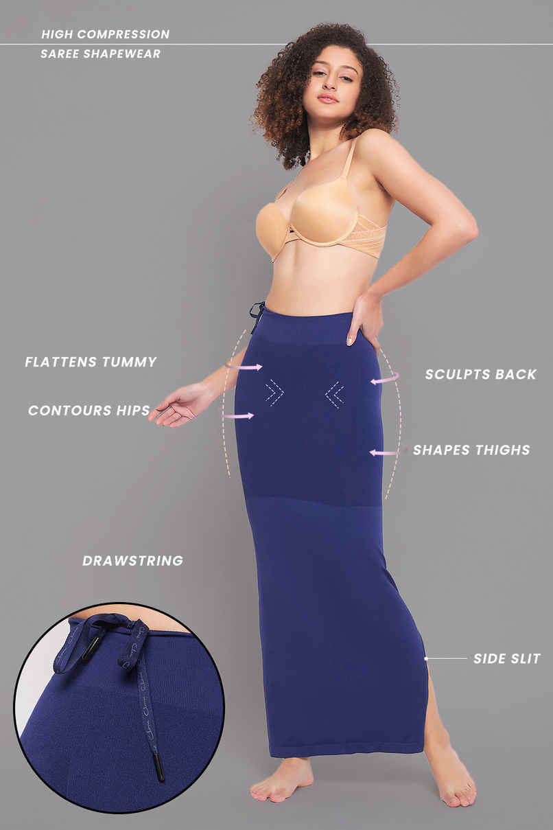 Clovia Women's Saree Shapewear with Drawstring | Navy Blue - XL