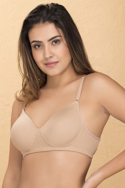 Clovia Padded Non-Wired Full Coverage T-Shirt Bra - Cotton Rich | Beige | 38D Clovia Padded Non-Wired Full Coverage T-Shirt Bra - Cotton Rich | Beige | 38D
