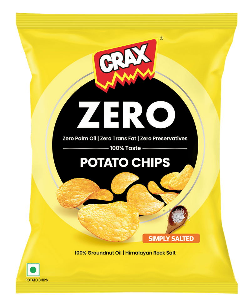 Crax Zero Classic Salted Potato Chips Snacks - No Palm Oil With Himalayan Rock Salt