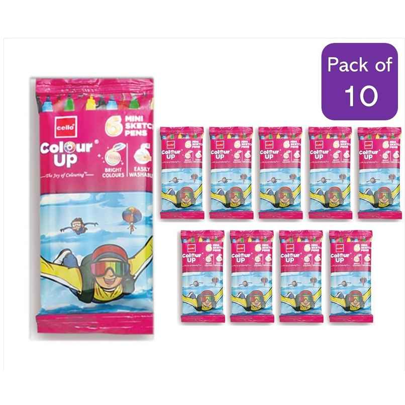 Cello ColourUp 6 Mini Sketch Pens (Return Gift Pack of 10)|Kanjak Gift Set