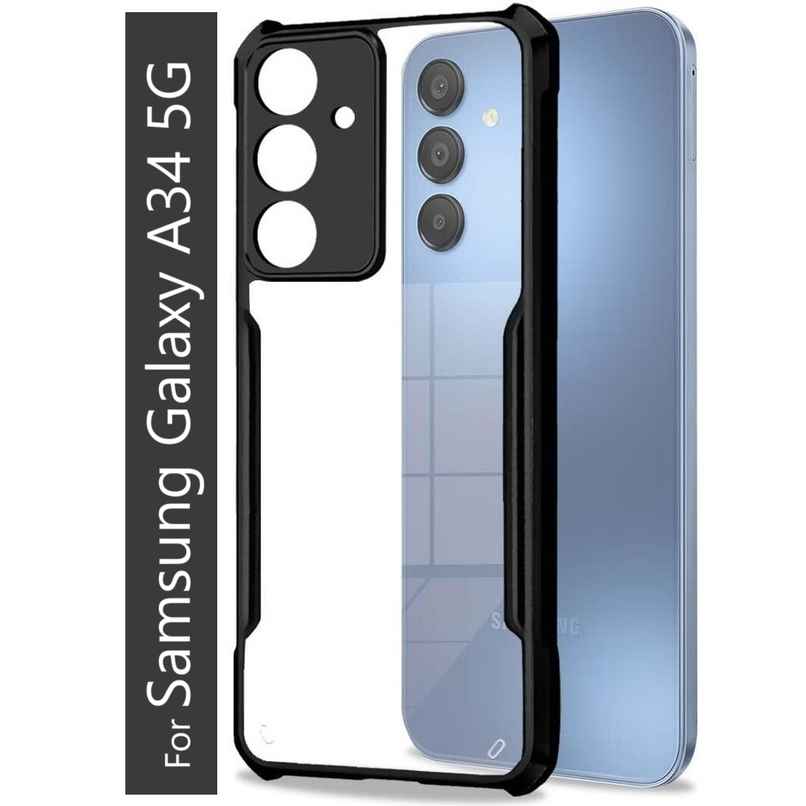 Kwine Case Samsung Galaxy A34 Back Cover - Black Bordered Transparent Case Kwine Case Samsung Galaxy A34 Back Cover - Black Bordered Transparent Case