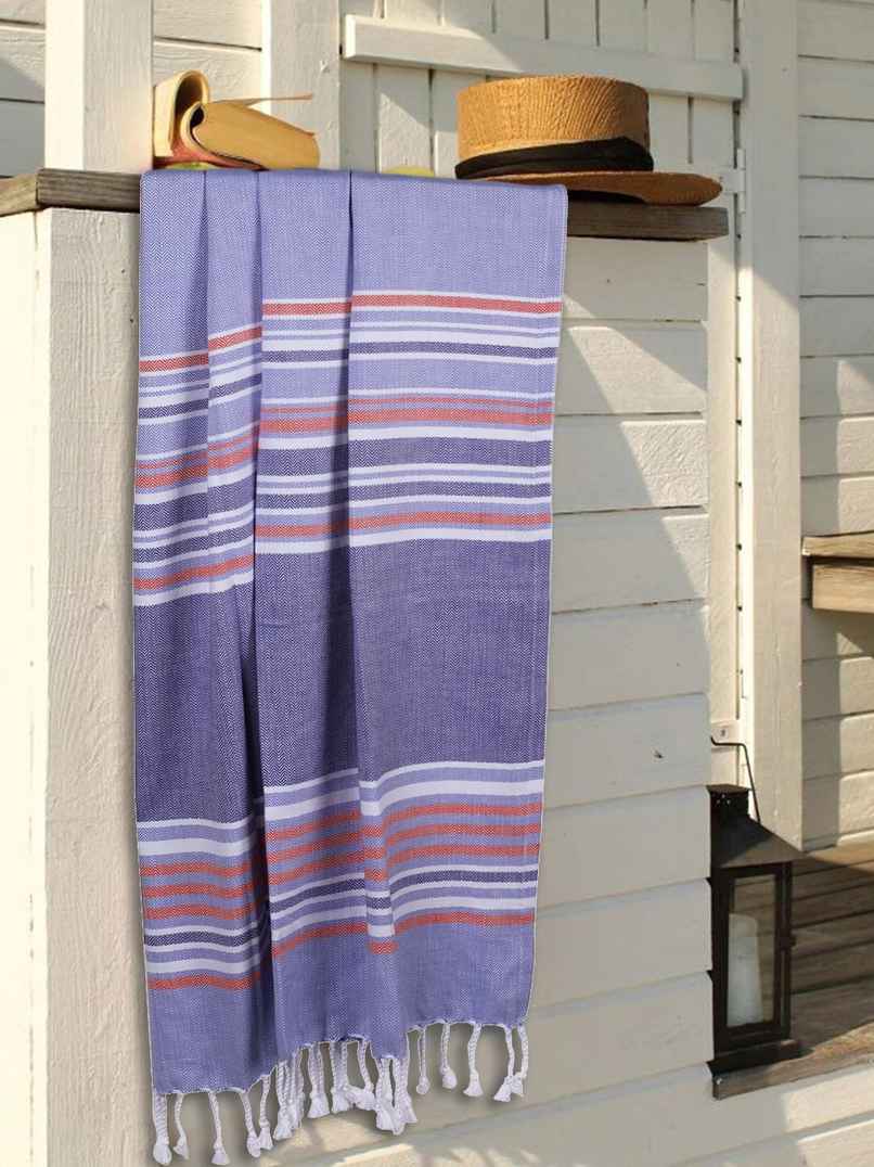 Bianca Ultra Soft Turkish Hammam Towel 100% Cotton 1pc Bath Towel | Jadore Stripe-Blue