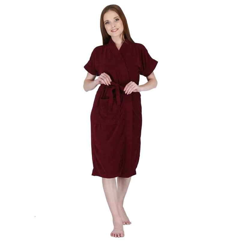 Kuber Industries Bathrobe for Women Micro Terry Cotton Towel Robe|Unisex Bathrobe (Maroon) Kuber Industries Bathrobe for Women Micro Terry Cotton Towel Robe|Unisex Bathrobe (Maroon)
