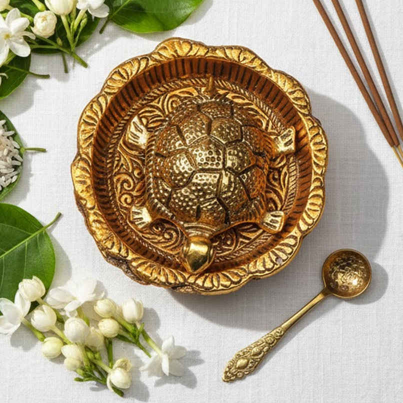 Tortoise/ Turtle/Kachua on Swastik Plate Vastu Feng Shui in Gold Polish | Devnidhi Tortoise/ Turtle/Kachua on Swastik Plate Vastu Feng Shui in Gold Polish | Devnidhi