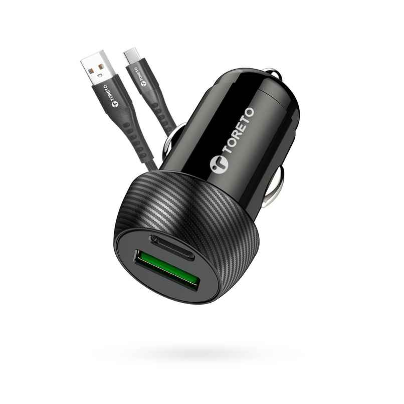 Toreto 20W Car Charger with Dual Output Fast Charging Compatible with All Smartphones