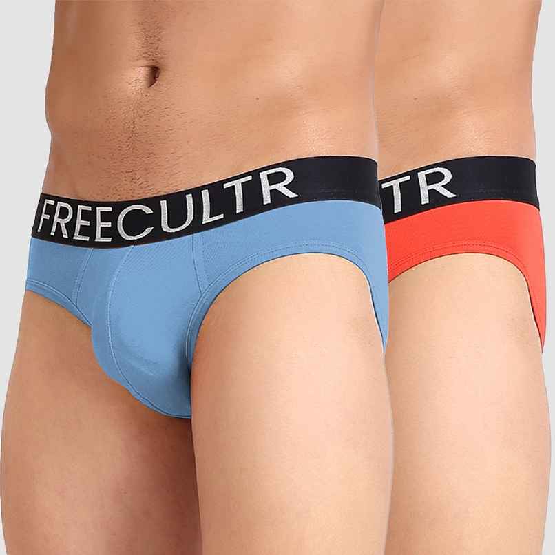 Freecultr Men's Underwear Organic Cotton Brief - Pack of 2 Color Coral,Shadow Blue Size - L