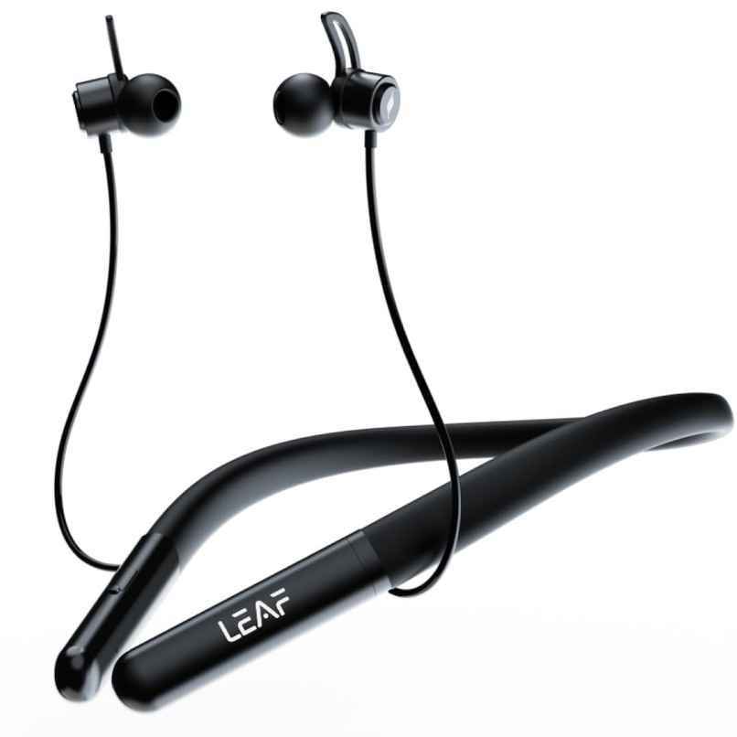 Leaf Rush X342 Neckband With Ai Sound App, 28H Playtime, Silicon Neckline, 10Mm Driver Carbon Black