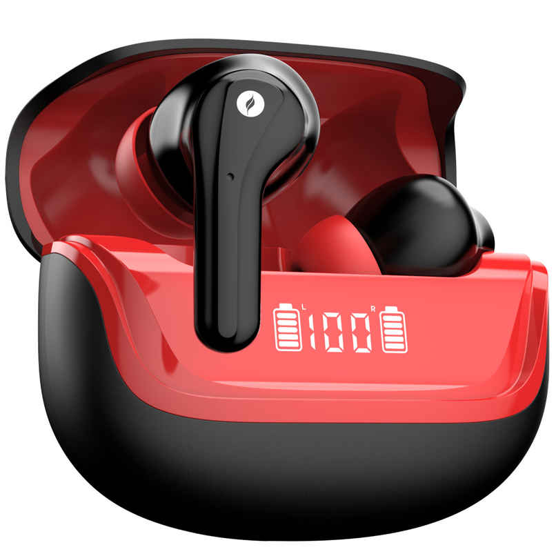 Leaf Buds X214 True Wireless Earbuds AI Sound App | 40H Playtime | 2 Modes | Blood Black