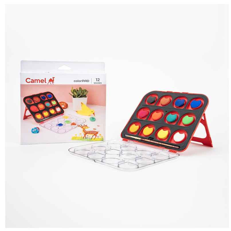 Camel Colorpad Watercolor Cake With Paint Brush 12 Shade Set